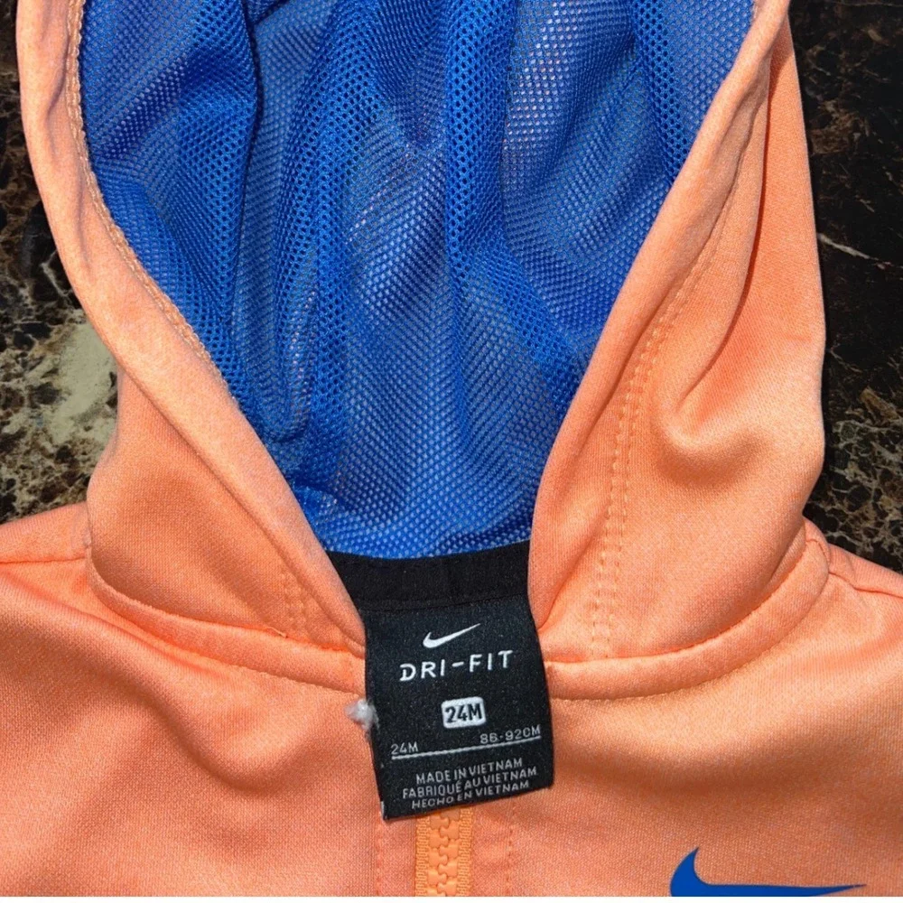 Nike Dri Fit Toddler Boys Girls Orange Zip Up Hoodie Jacket‎ 24M